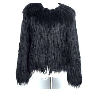 Black faux fur coat